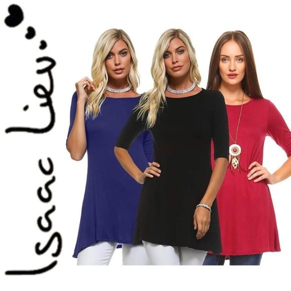 New Isaac Liev Minimalist Extra Long Black Tunic Shirt Small - Picture 4 of 5